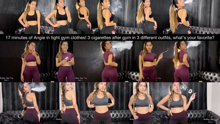 17 minutes of Angie in tight gym clothes! 3 cigarettes