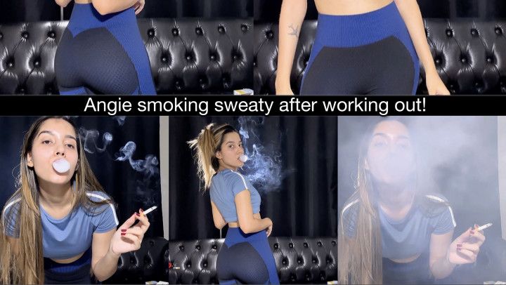 Angie smoking sweaty after working out! - snaps, audible inh