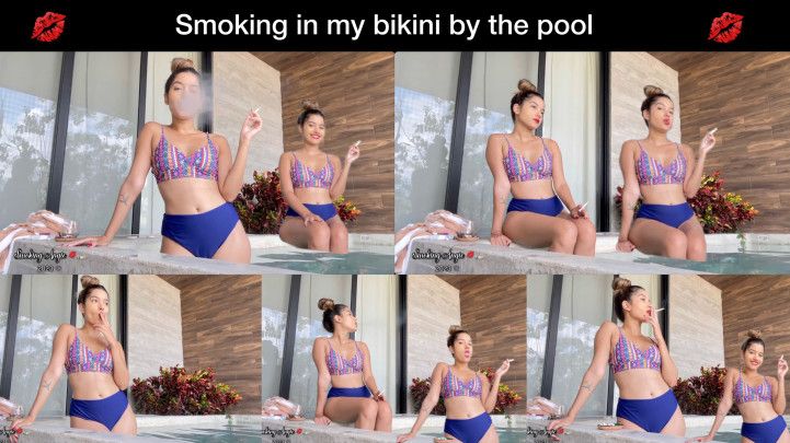 Smoking in bikini on my airbnb pool in Tulum