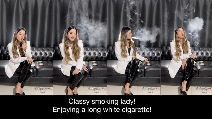 Classy smoking lady enjoying a 100s white cigarette