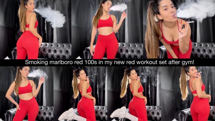 Smoking marlboro red 100s in my new red workout set