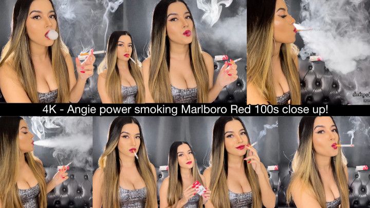 4K - Angie power smoking marlboro red 100s close up