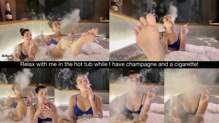 Relax with me in the hottub while I have champagne and smoke