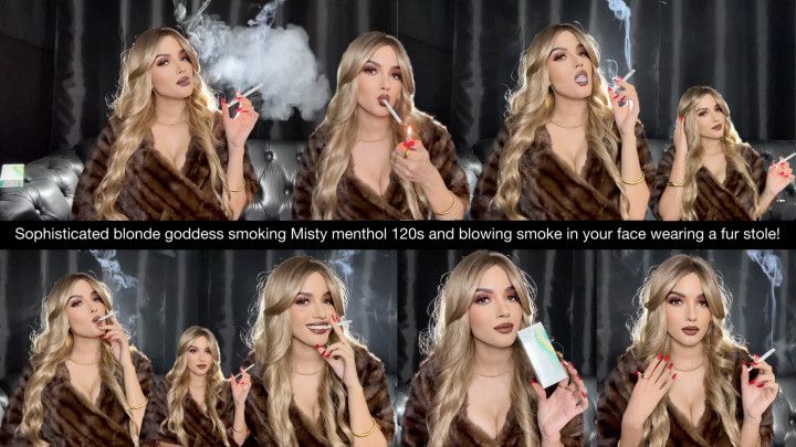 Sophisticated blonde Goddess smoking Misty menthol 120s