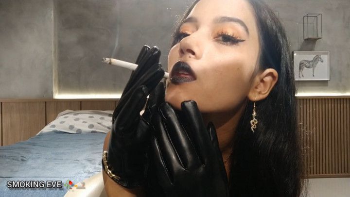 Leather gloves, black lipstick &amp; smoking