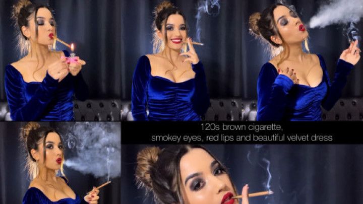 120s brown cigarette, smokey eyes, red