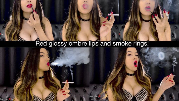 Red glossy ombre lips and smoke rings