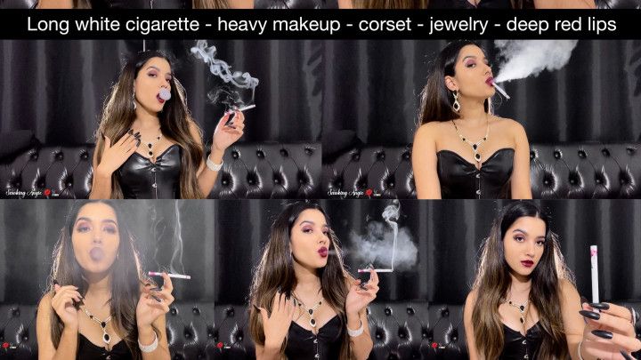 Long white cigarette, heavy makeup