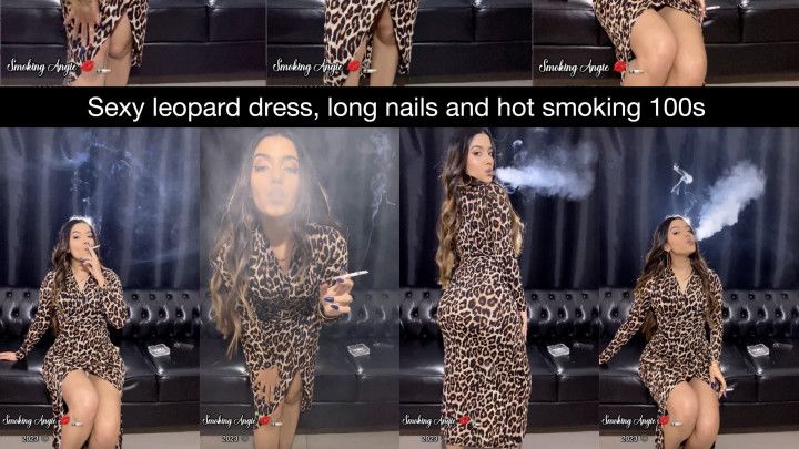 Provocative smoker in a sexy leopard