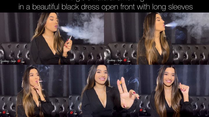 Angie's natural smoking in a black dress