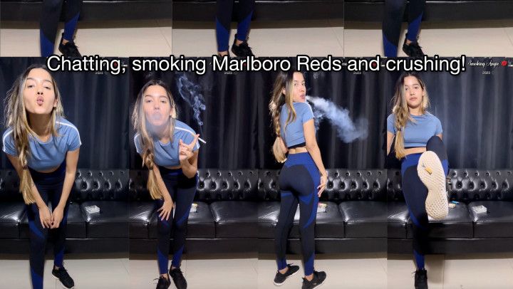 Chatting, smoking Marlboro Reds after gym