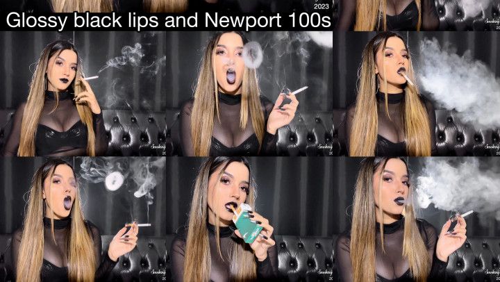 Glossy plump black lips, newport 100s and smoke rings