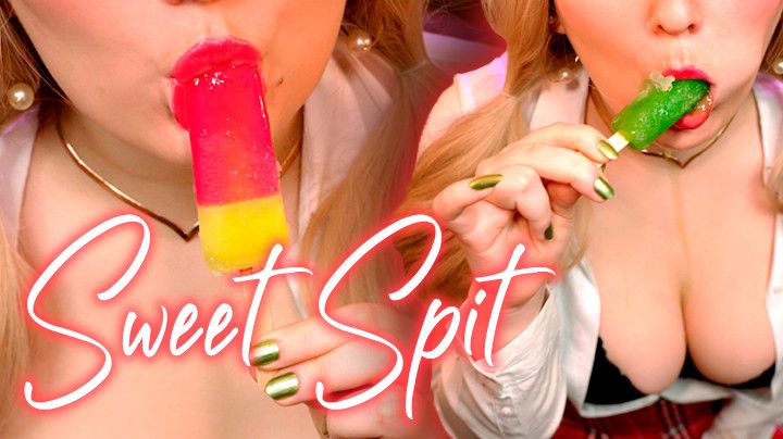 Sucking popsicle. Spit, food fetish