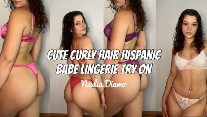 Cute Curly Hair Hispanic Babe Lingerie Try On