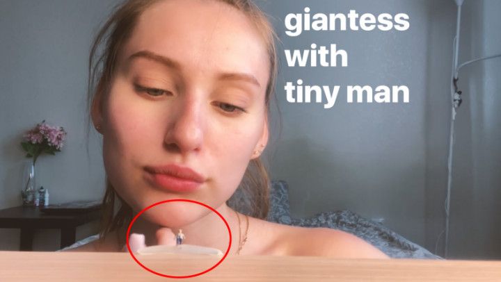 giantess teases tiny man with her mouth