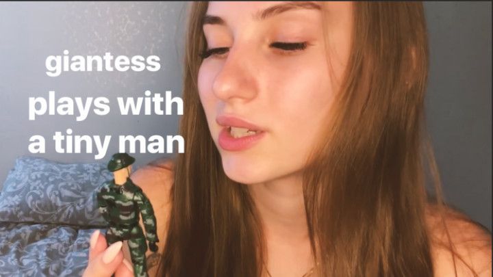 giantess plays with a tiny man and swa