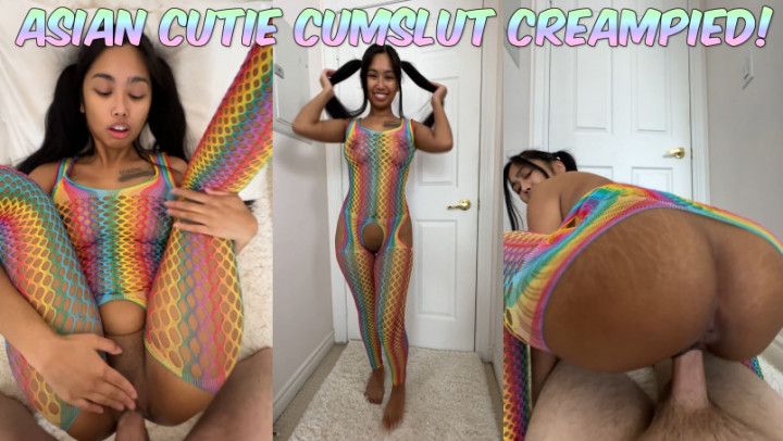 Cutie in Rainbow Fishnets is a Cum Slut