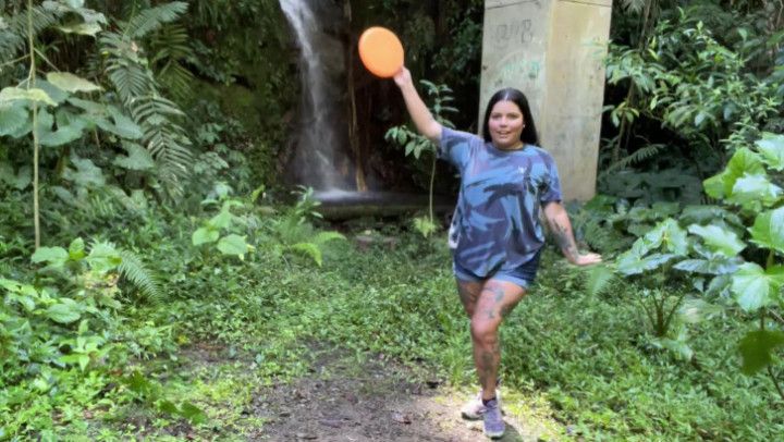 playing with the frisbee outside