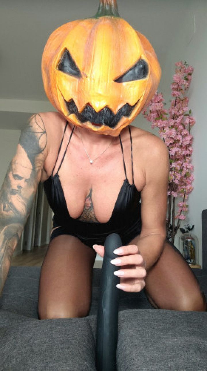 You favourite slut wearing a pumpkin mask