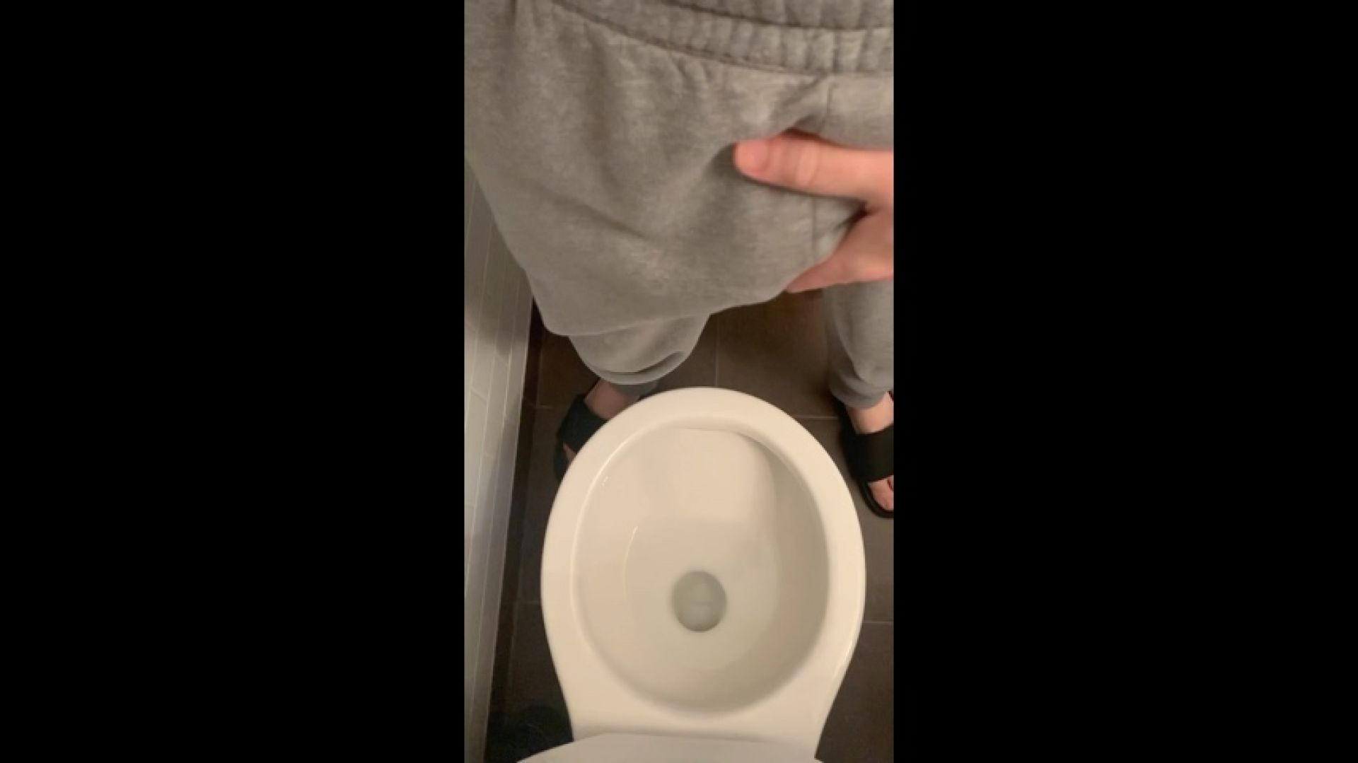 Your POV: commando in sweats and pissing