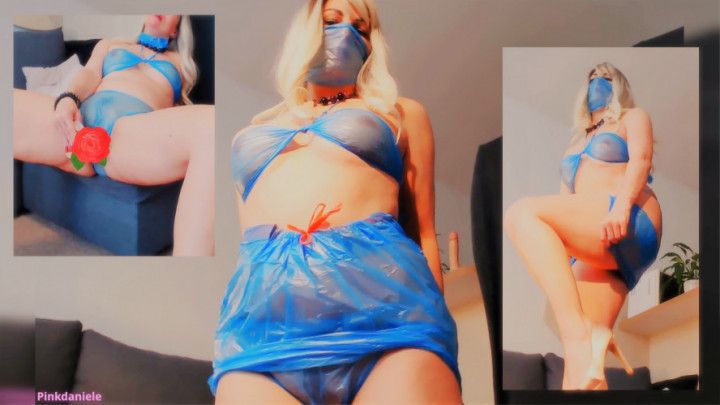 Masturbation in blue plasic