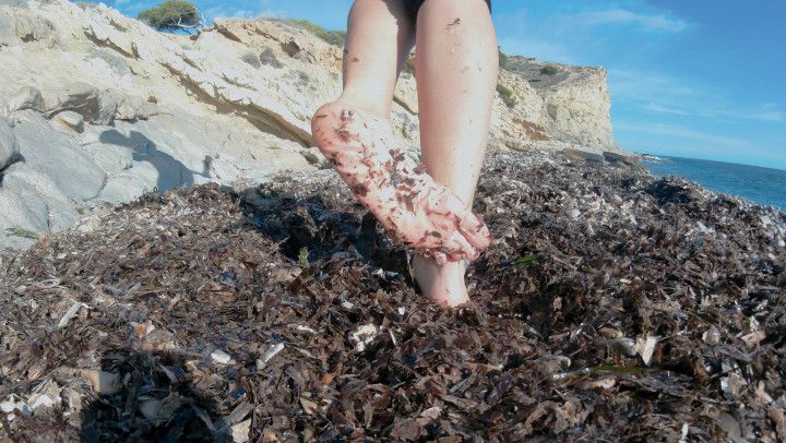 Treading the seaweed with my sexy soles