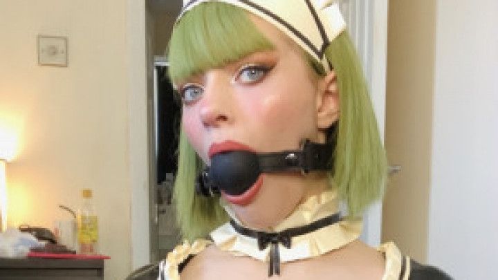 Latex maid gagged and ready to clean