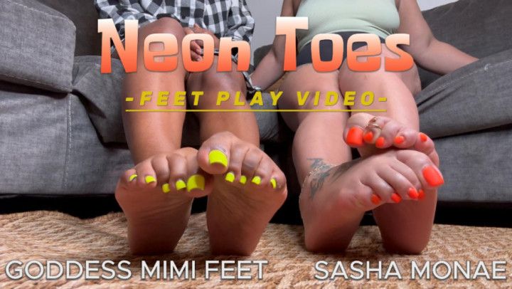Neon orange and yellow toes feet play video