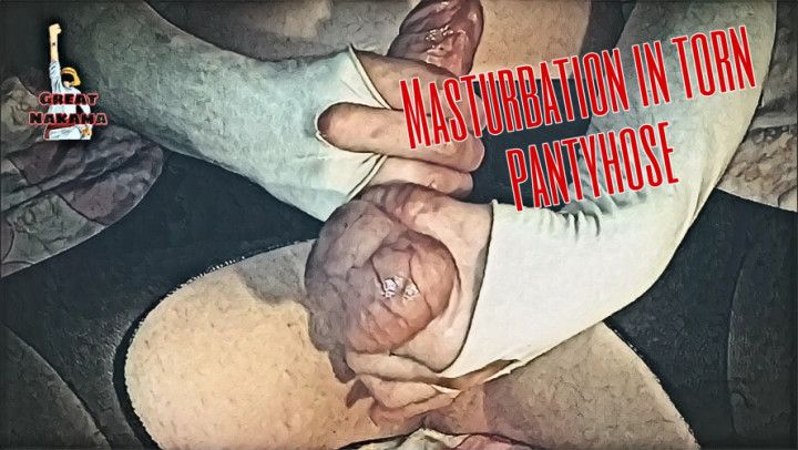 Masturbation in torn pantyhose