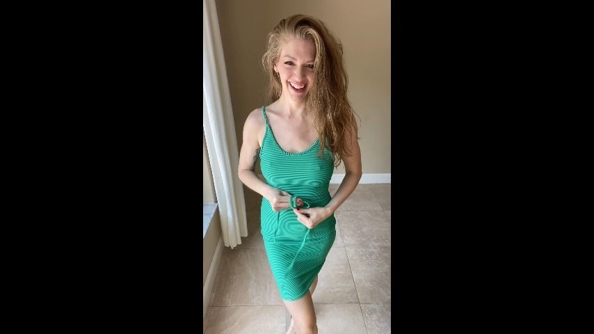 Milf teases in green dress