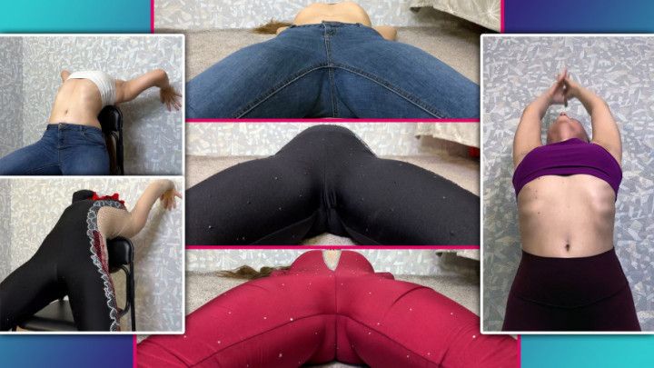 Sexy Bloating and Belly Stretching in Jeans and Leggings