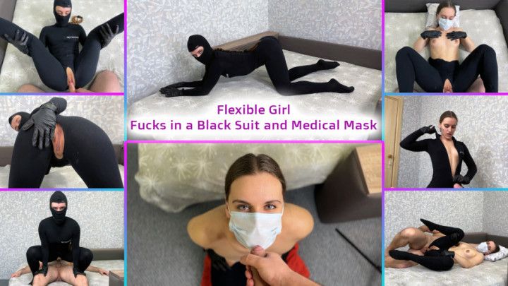 Flexible Girl Fucks in a Black Suit and Medical Mask