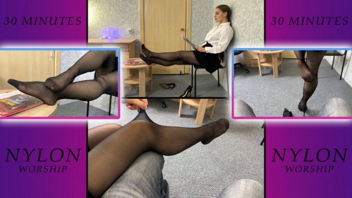 Sexy Legs Tease in Pantyhose and High Heels Stroking Soles