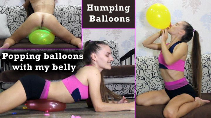 Humping Balloons.Popping balloons belly