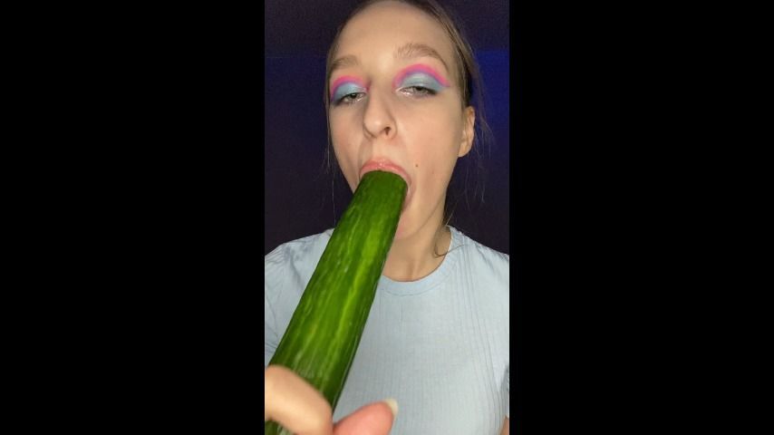 Huge cucumber sucking. Deepthroat. Drool