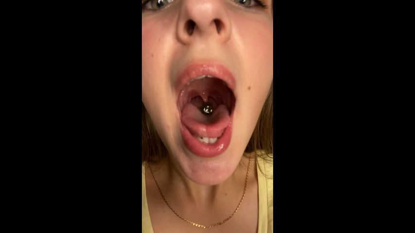 Gummy bears swallowing. Open mouth