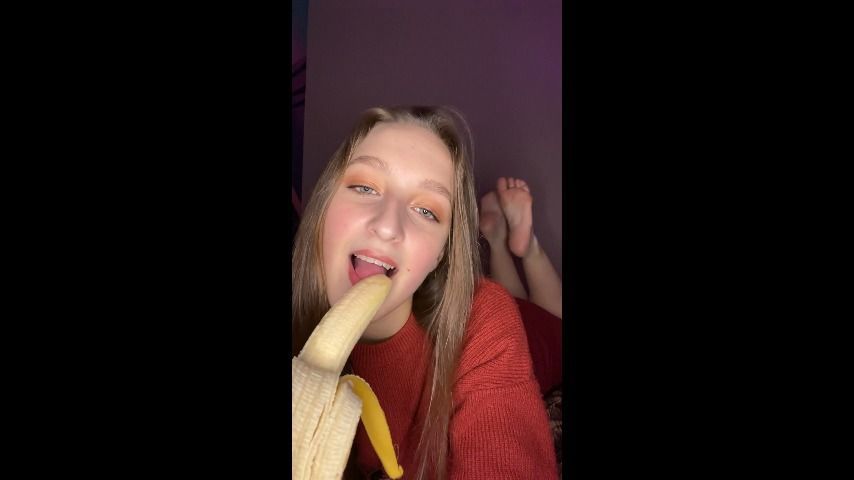 Banana sucking. Soles on background