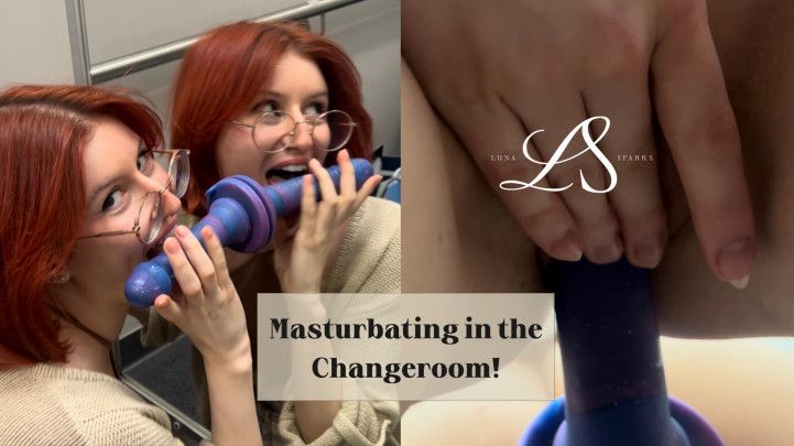 Petite Teen Redhead in Public Dressing Room - Dildo Fucking