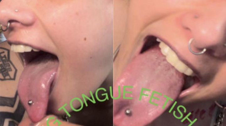 Goth with long tongue spit fetish drooling