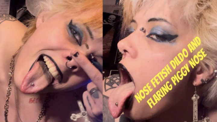 GOTH NOSTRIL FLARING, rubbing dildo, drooling in lipstick