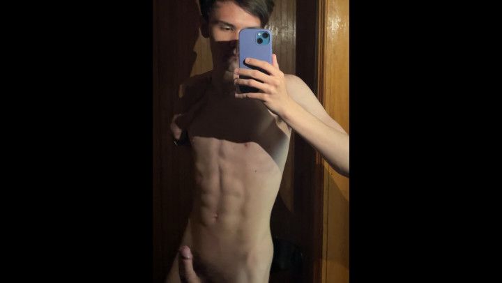 Sexy twink showing his ass and dick in mirror