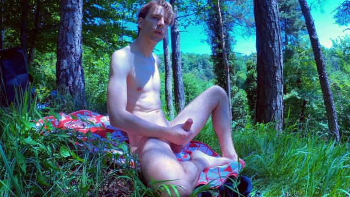 Cumming in a sunny forest 4k