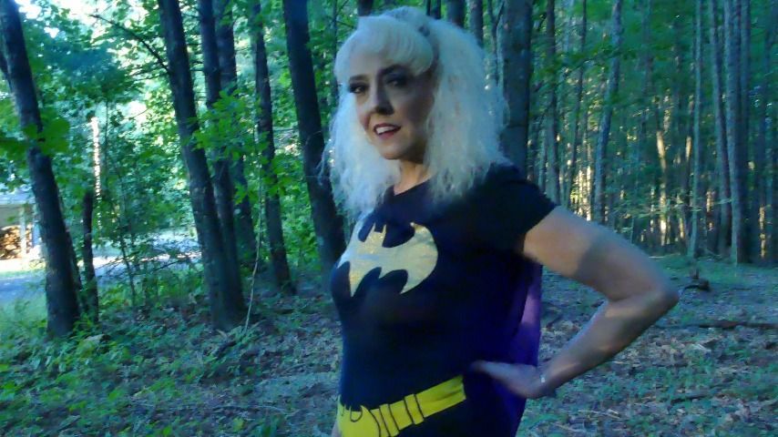 Batgirl pees in the woods