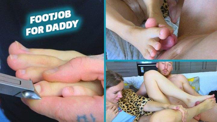 Daddy makes girl do footjob