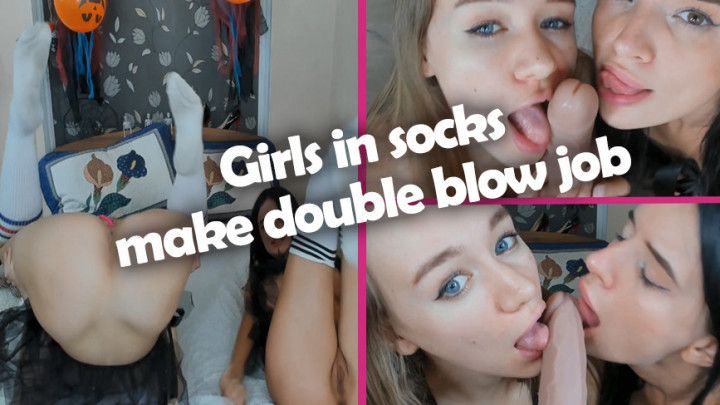 girls in socks double blowjob