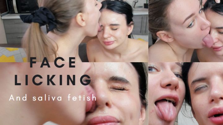 Hot lesbian sucking/licking face&amp;spit