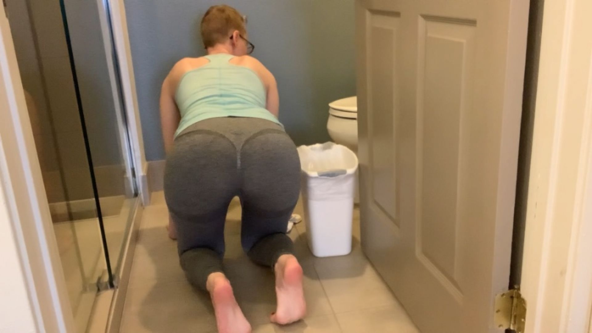 Cleaning the Floor in Leggings