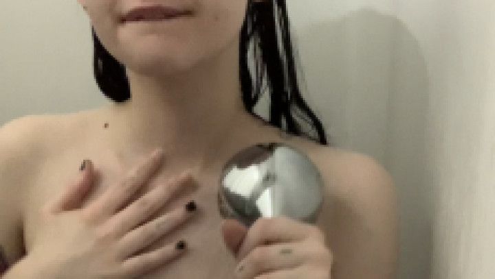 Emo Slut Masturbates with Shower Head