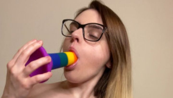 Topless Dildo Sucking / Gagging / Drooling With Dirty Talk