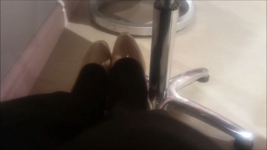 Squeaky Beige Heels on Chrome Chair